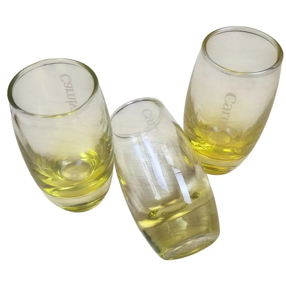 VTG Lot of 3 Carnival Cruise Line Souvenir Shot Glasses Etched Yellow Ombre 2oz